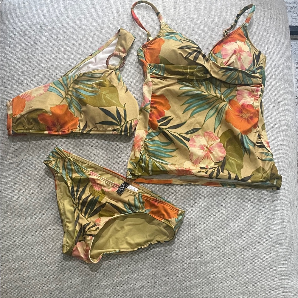 Ralph Lauren Tropical Yellow Bikini Tankini Swim Set